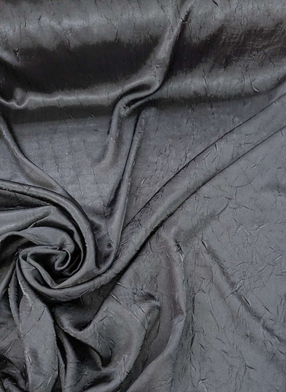 1 Yard Black Crushed Charmeuse Fabric Lightweight Shiny Polyester 54 Inch Wide